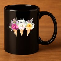 Cute Flower Ice Cream Cone Bouquets 11oz C Handle Ceramic Mug