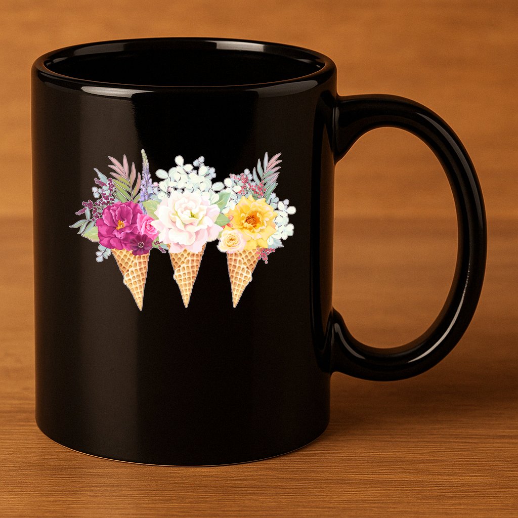 Cute Flower Ice Cream Cone Bouquets 11oz C Handle Ceramic Mug