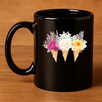 Cute Flower Ice Cream Cone Bouquets 11oz C Handle Ceramic Mug
