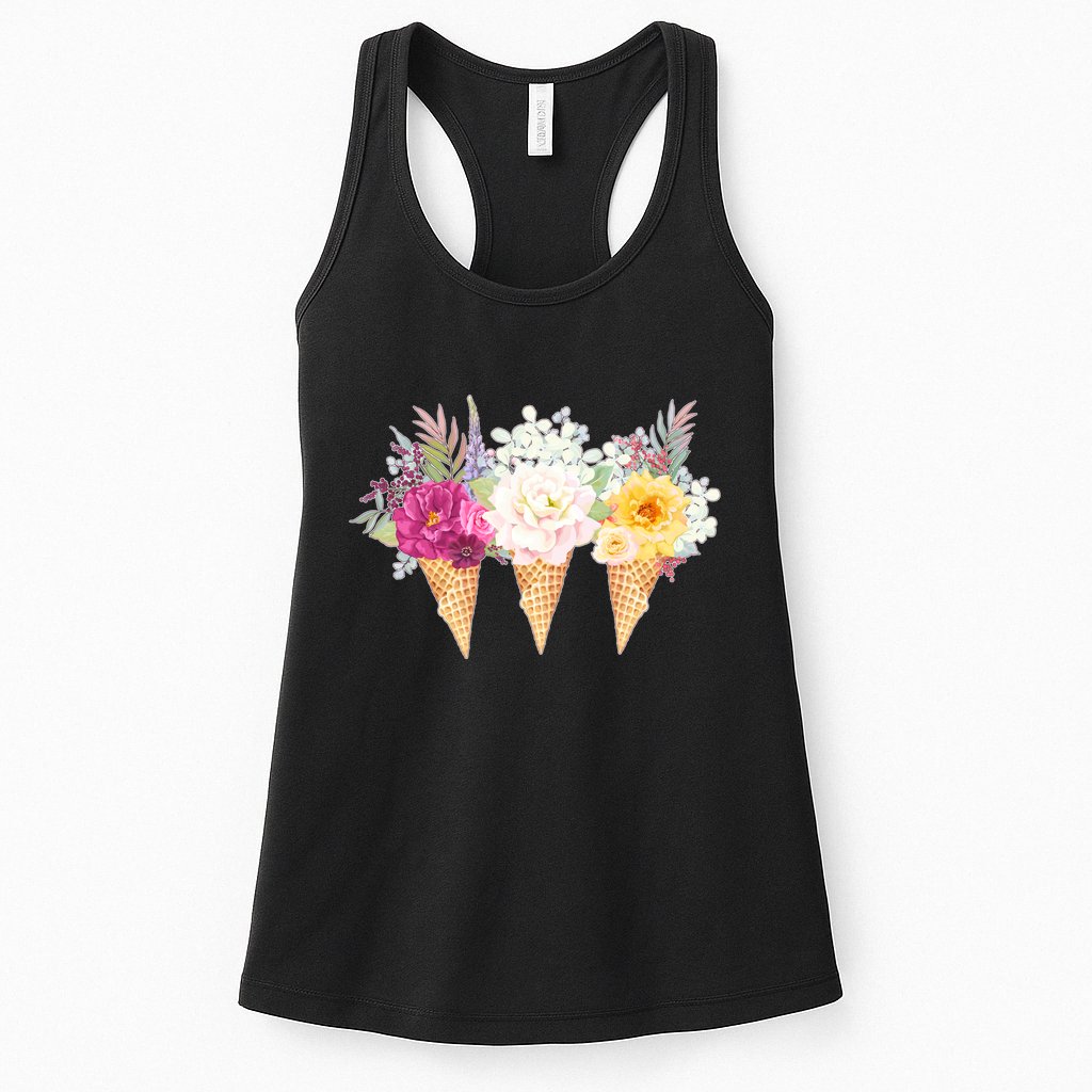 Cute Flower Ice Cream Cone Bouquets Womens Tank Top