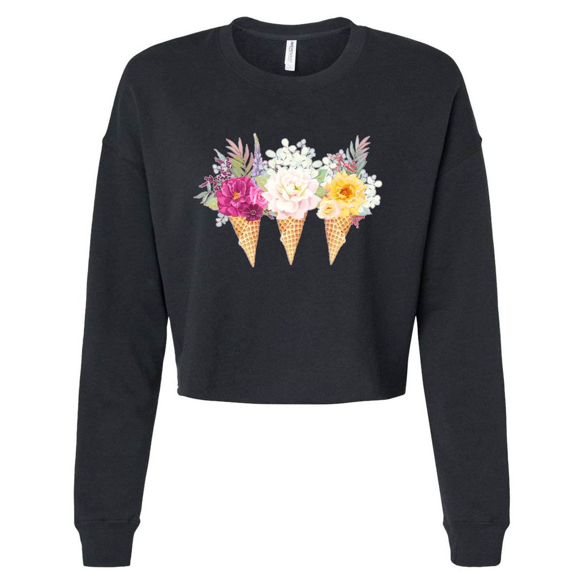 Cute Flower Ice Cream Cone Bouquets Cropped Pullover Crew