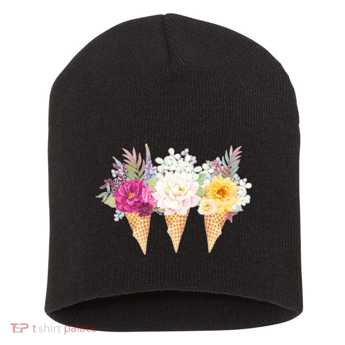 Cute Flower Ice Cream Cone Bouquets Short Acrylic Beanie