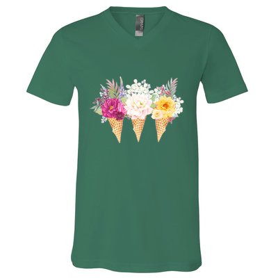 Cute Flower Ice Cream Cone Bouquets V-Neck T-Shirt