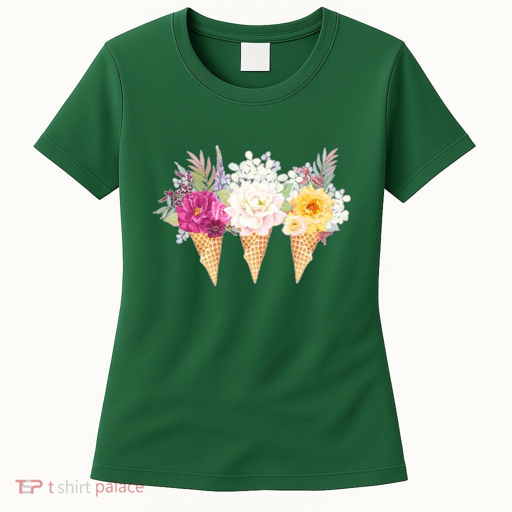 Cute Flower Ice Cream Cone Bouquets Womens T-Shirt