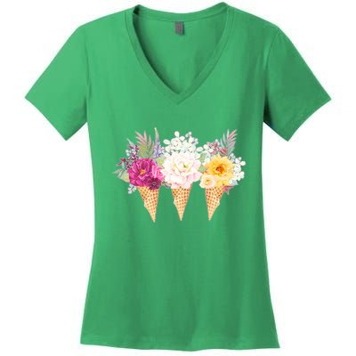 Cute Flower Ice Cream Cone Bouquets Women's V-Neck T-Shirt