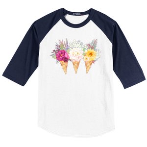 Cute Flower Ice Cream Cone Bouquets Baseball Sleeve Shirt