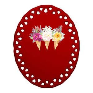 Cute Flower Ice Cream Cone Bouquets Ceramic Oval Ornament