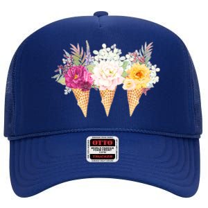 Cute Flower Ice Cream Cone Bouquets High Crown Mesh Back Trucker Hat