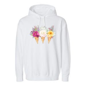 Cute Flower Ice Cream Cone Bouquets Garment-Dyed Fleece Hoodie