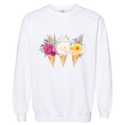Cute Flower Ice Cream Cone Bouquets Garment-Dyed Sweatshirt