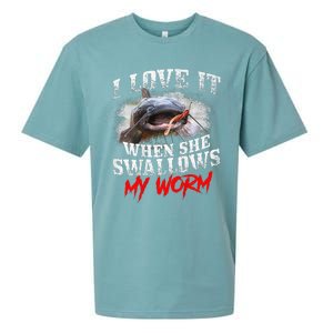 Catfishing Fishing I Love It When She Swallows My Worm Sueded Cloud Jersey T-Shirt