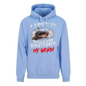 Catfishing Fishing I Love It When She Swallows My Worm Unisex Surf Hoodie