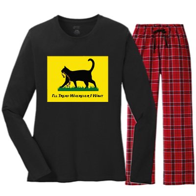 Cat Flag ILl Tread Wherever I Want Women's Long Sleeve Flannel Pajama Set 