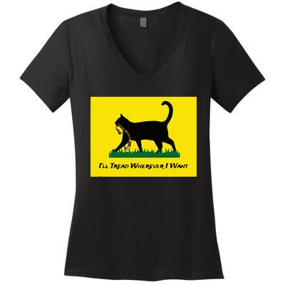 Cat Flag ILl Tread Wherever I Want Women's V-Neck T-Shirt