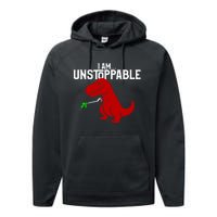 Cute & Funny I Am Unstoppable T-Rex Dinosaur Performance Fleece Hoodie