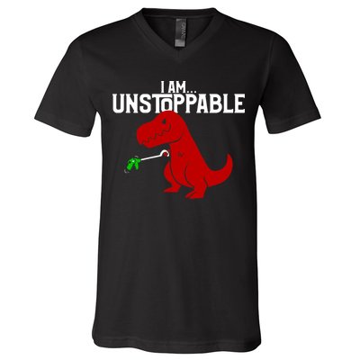 Cute & Funny I Am Unstoppable T-Rex Dinosaur V-Neck T-Shirt