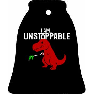 Cute & Funny I Am Unstoppable T-Rex Dinosaur Ceramic Bell Ornament