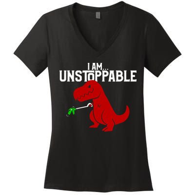 Cute & Funny I Am Unstoppable T-Rex Dinosaur Women's V-Neck T-Shirt