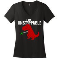 Cute & Funny I Am Unstoppable T-Rex Dinosaur Women's V-Neck T-Shirt