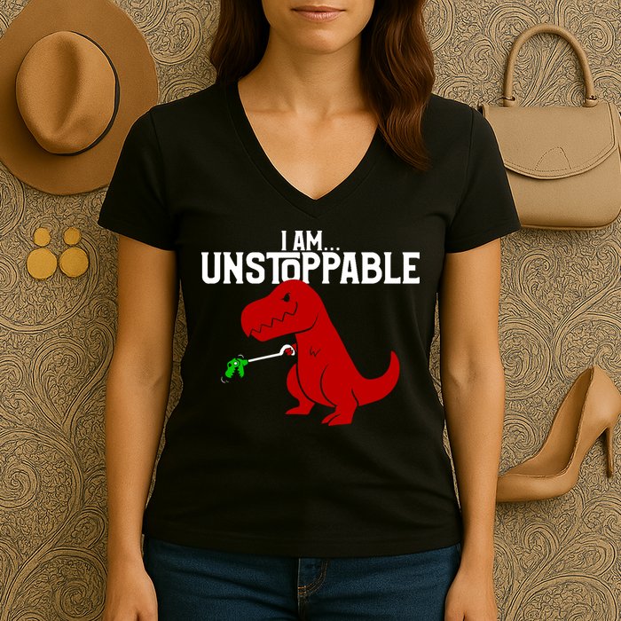 Cute & Funny I Am Unstoppable T-Rex Dinosaur Women's V-Neck T-Shirt