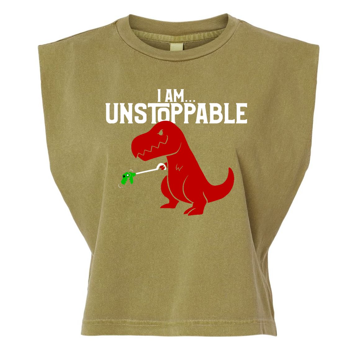 Cute & Funny I Am Unstoppable T-Rex Dinosaur Garment-Dyed Women's Muscle Tee