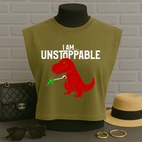 Cute & Funny I Am Unstoppable T-Rex Dinosaur Garment-Dyed Women's Muscle Tee
