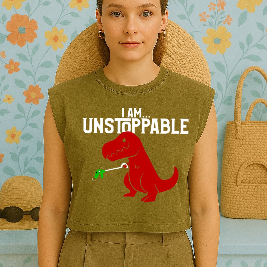 Cute & Funny I Am Unstoppable T-Rex Dinosaur Garment-Dyed Women's Muscle Tee