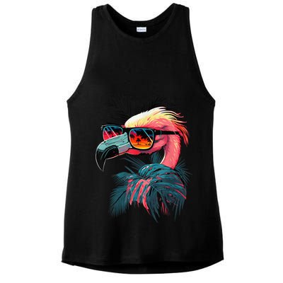 Cute Flamingo in Sunglasses Retro Vintage Funny Beach Summer Ladies PosiCharge Tri-Blend Wicking Tank