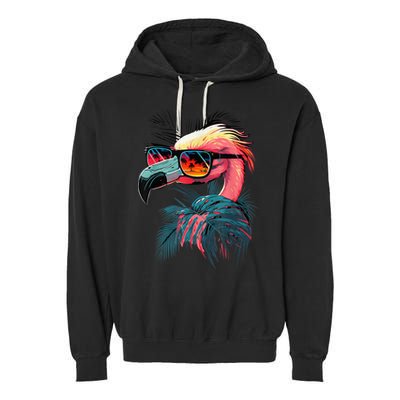 Cute Flamingo in Sunglasses Retro Vintage Funny Beach Summer Garment-Dyed Fleece Hoodie