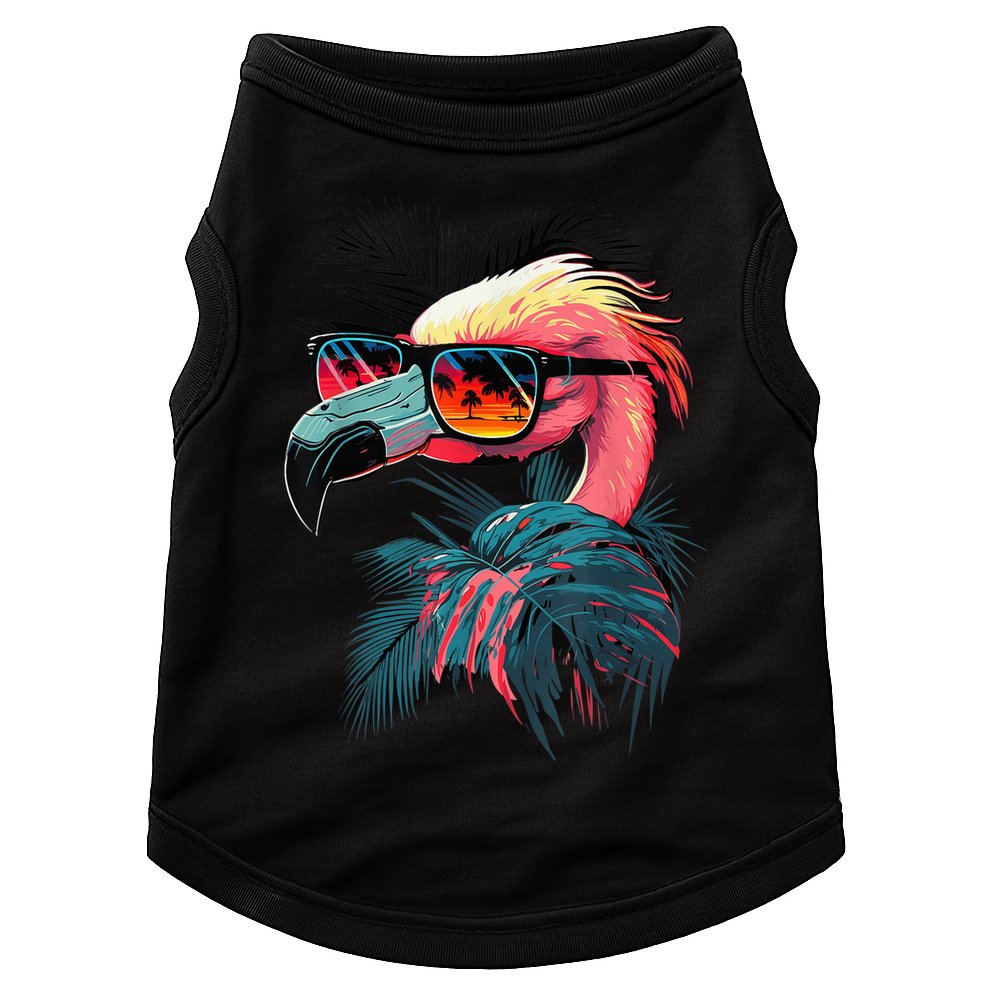 Cute Flamingo in Sunglasses Retro Vintage Funny Beach Summer Doggie Tank