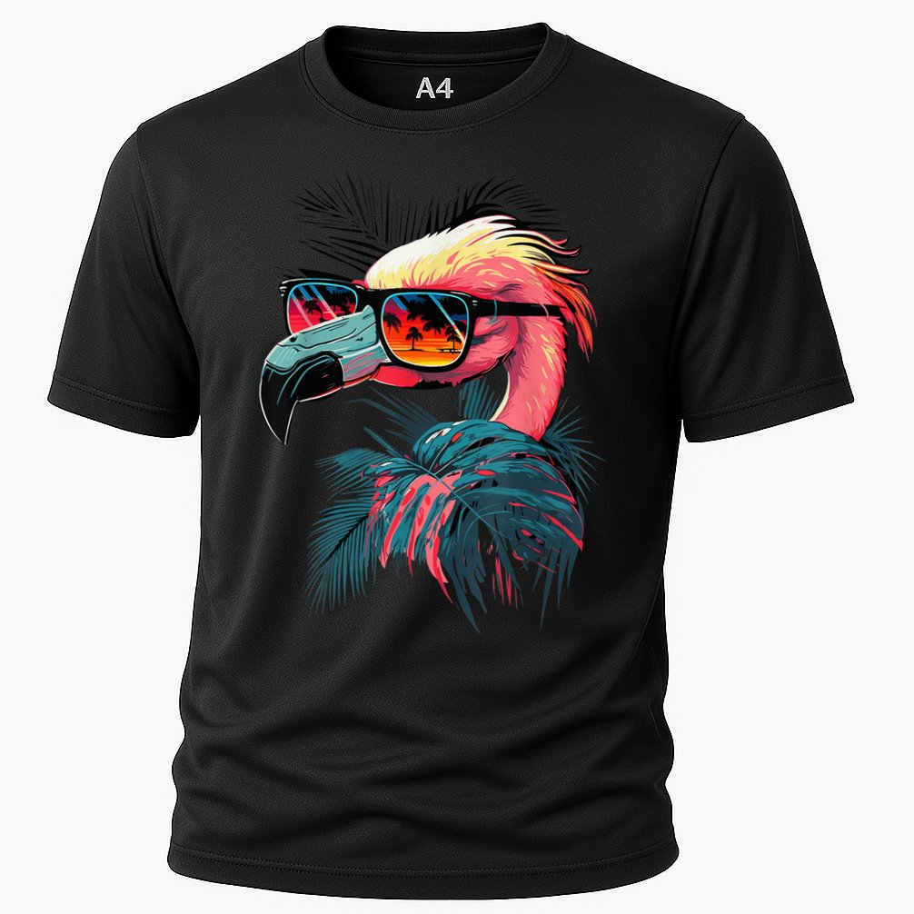 Cute Flamingo in Sunglasses Retro Vintage Funny Beach Summer Performance Shirt
