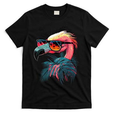 Cute Flamingo in Sunglasses Retro Vintage Funny Beach Summer T-Shirt