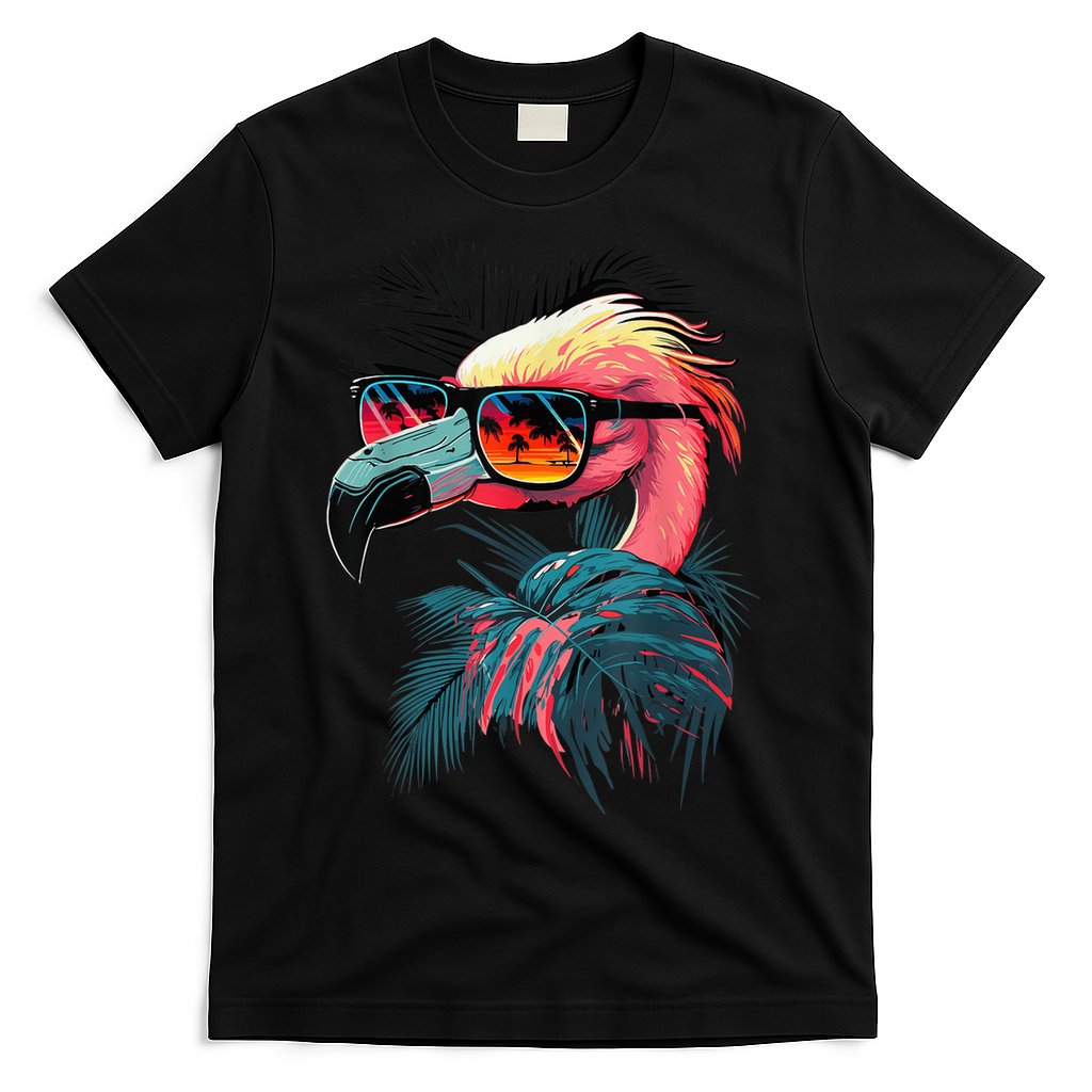 Cute Flamingo in Sunglasses Retro Vintage Funny Beach Summer T-Shirt