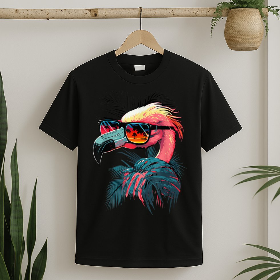 Cute Flamingo in Sunglasses Retro Vintage Funny Beach Summer T-Shirt