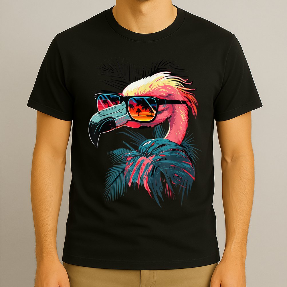Cute Flamingo in Sunglasses Retro Vintage Funny Beach Summer T-Shirt