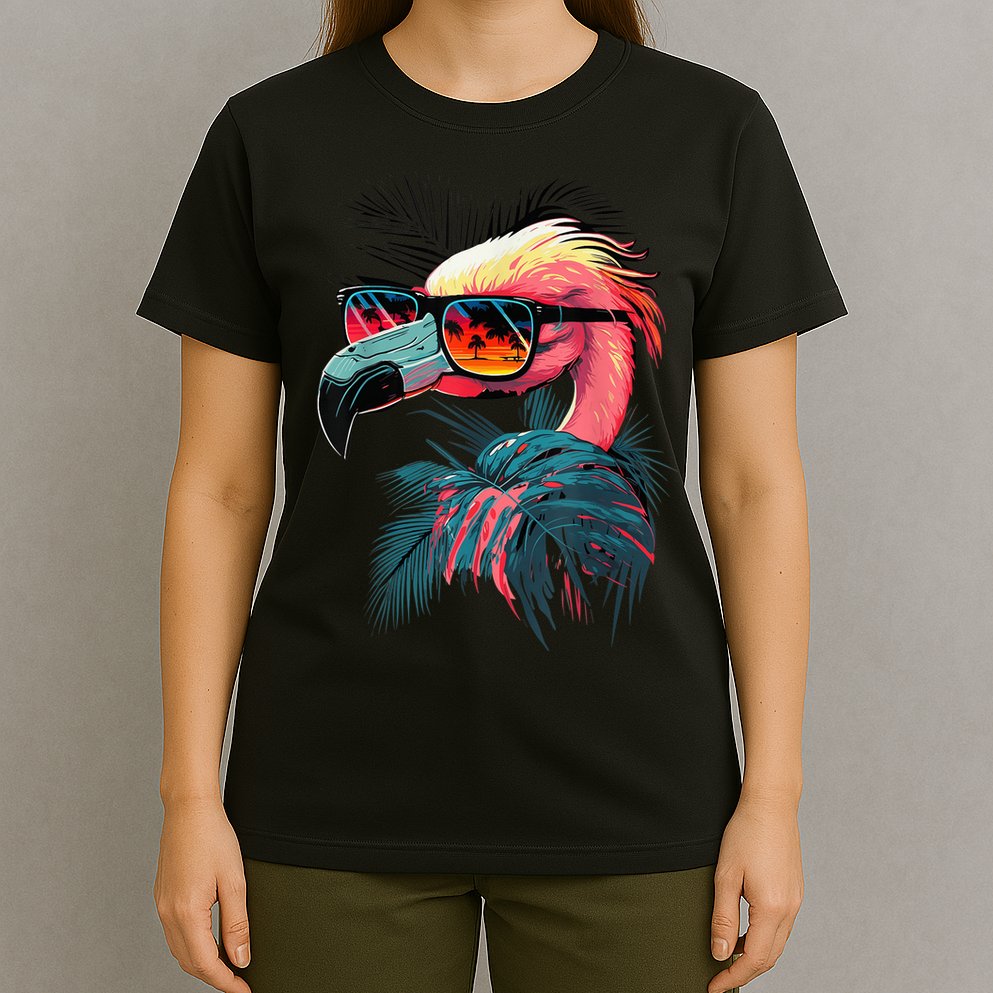 Cute Flamingo in Sunglasses Retro Vintage Funny Beach Summer T-Shirt