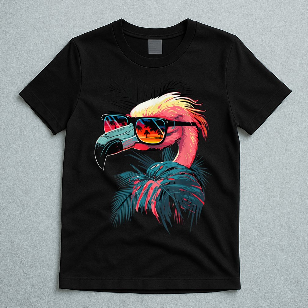 Cute Flamingo in Sunglasses Retro Vintage Funny Beach Summer T-Shirt