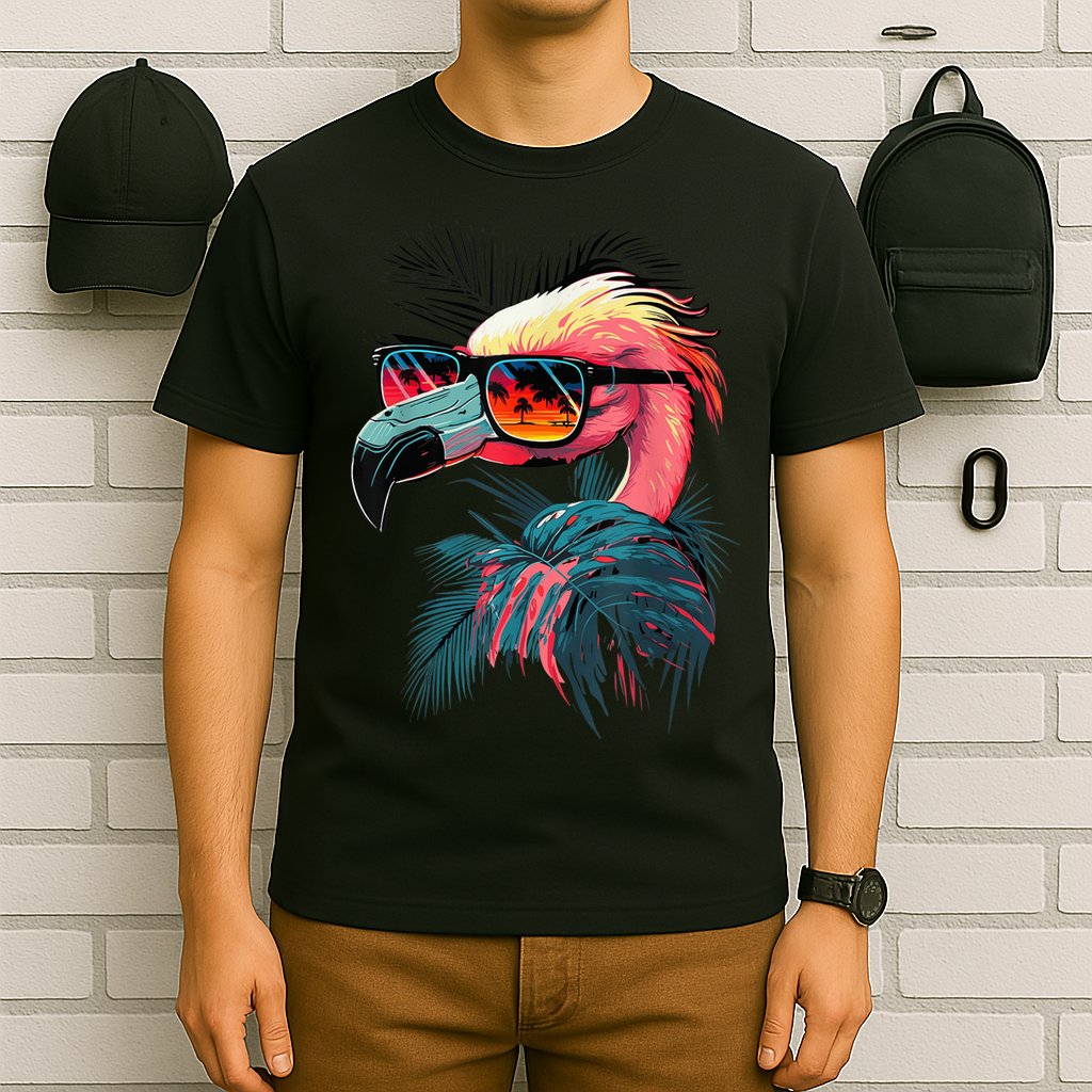 Cute Flamingo in Sunglasses Retro Vintage Funny Beach Summer T-Shirt