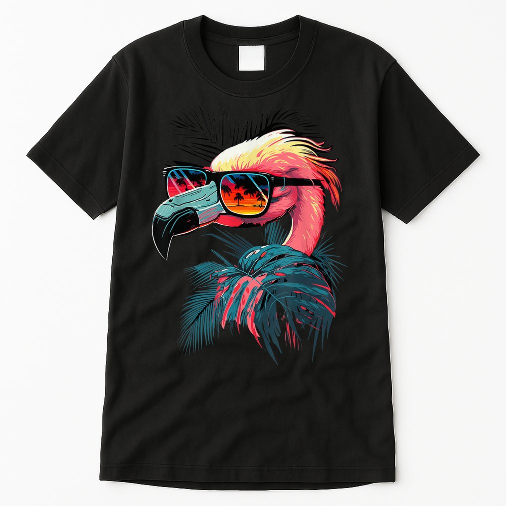 Cute Flamingo in Sunglasses Retro Vintage Funny Beach Summer Tall T-Shirt