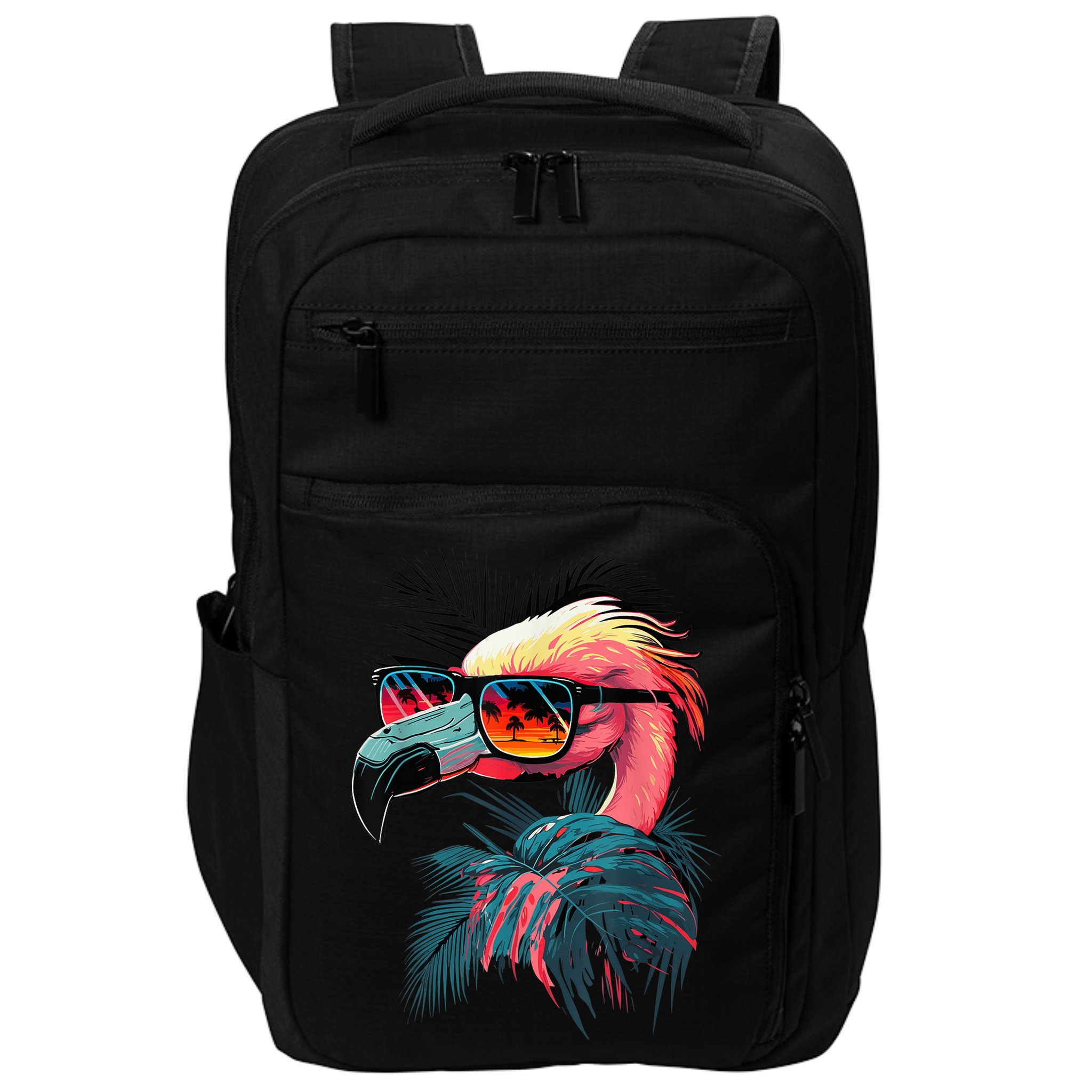 Cute Flamingo in Sunglasses Retro Vintage Funny Beach Summer Impact Tech Backpack
