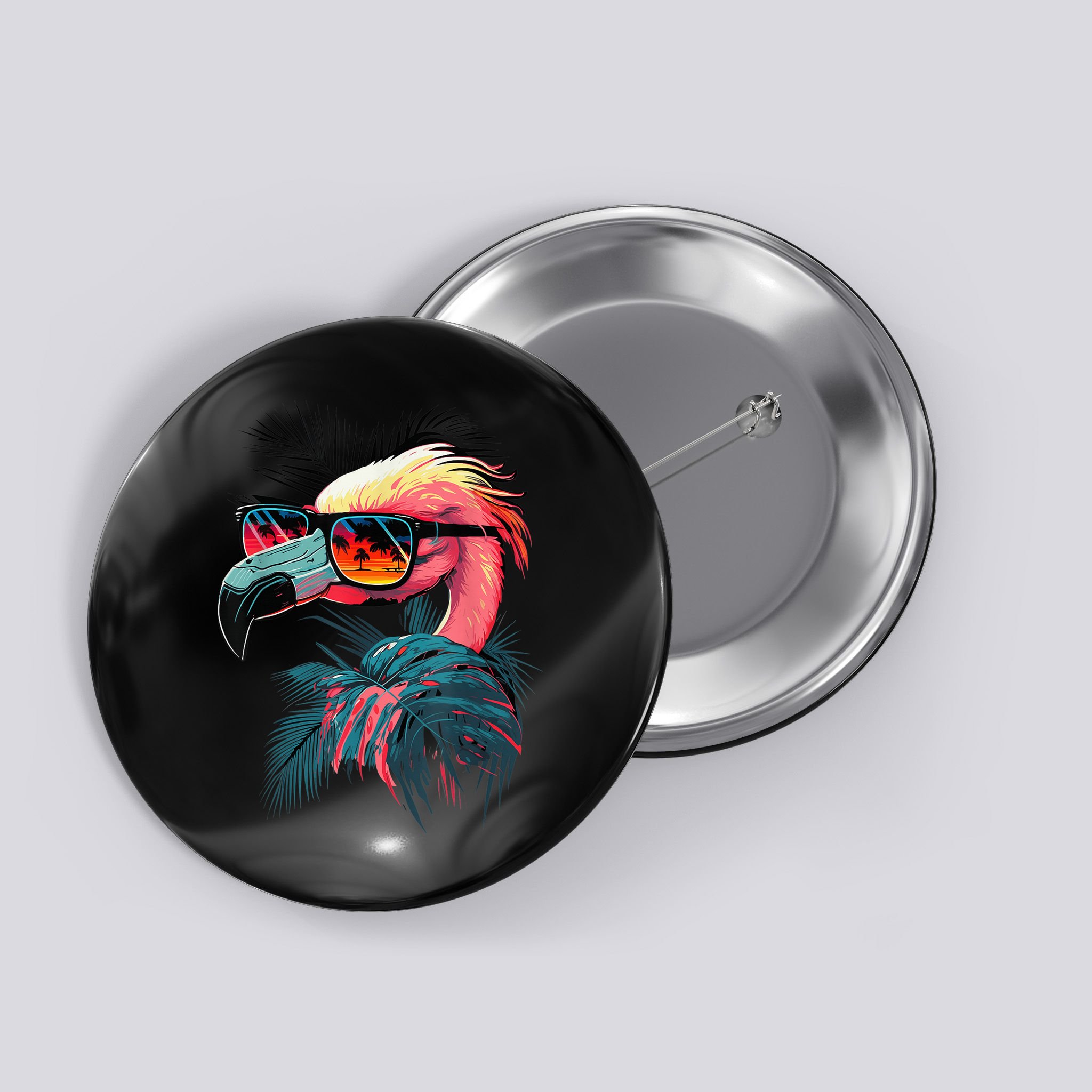 Cute Flamingo in Sunglasses Retro Vintage Funny Beach Summer Button