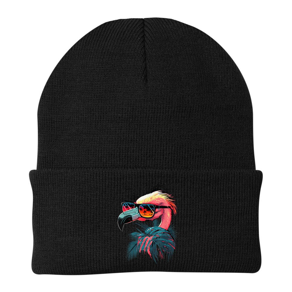 Cute Flamingo in Sunglasses Retro Vintage Funny Beach Summer Beanie