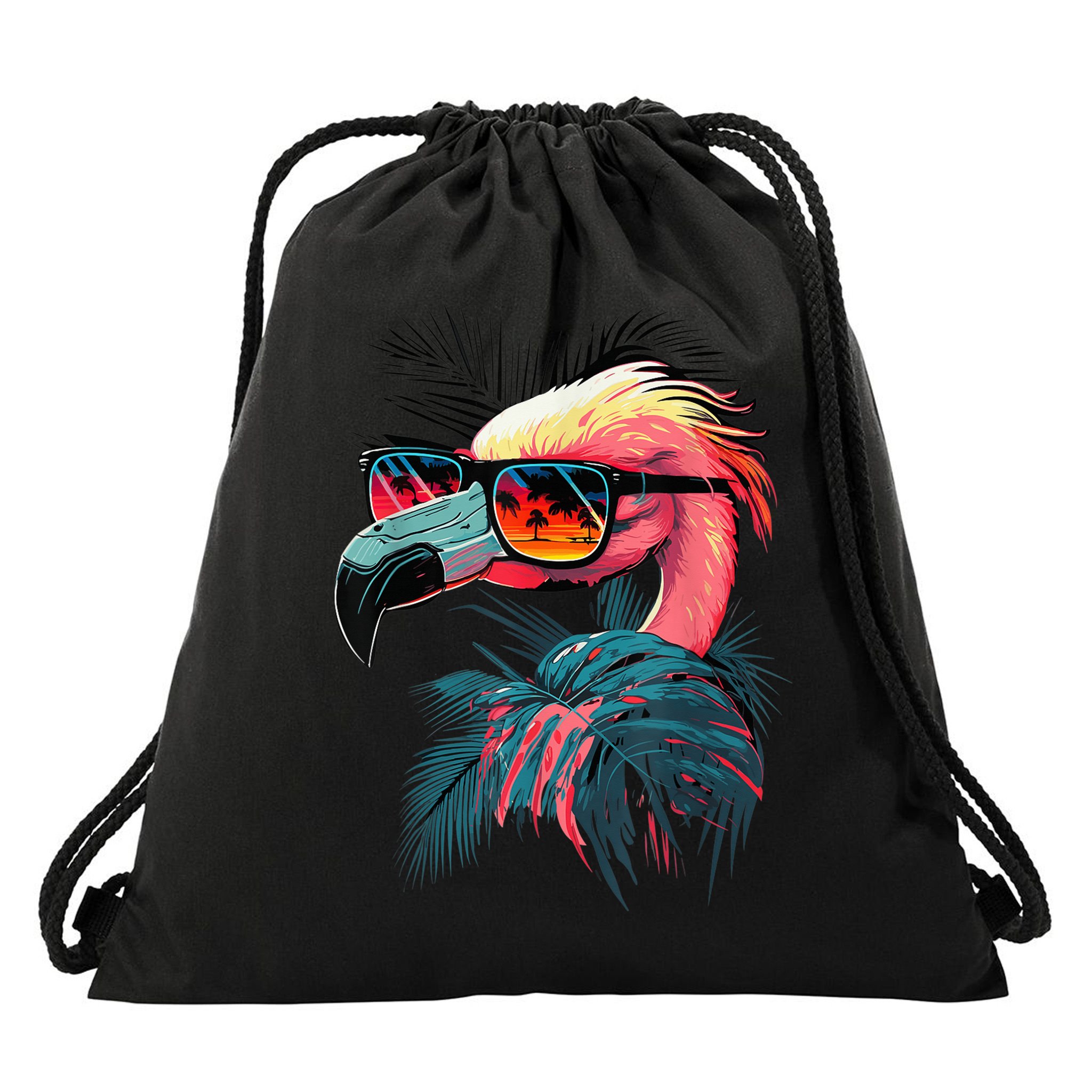 Cute Flamingo in Sunglasses Retro Vintage Funny Beach Summer Drawstring Bag