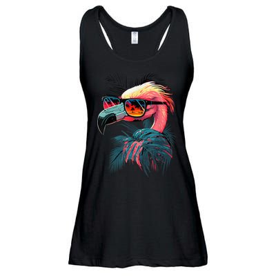 Cute Flamingo in Sunglasses Retro Vintage Funny Beach Summer Ladies Essential Flowy Tank