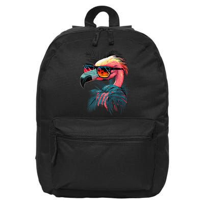 Cute Flamingo in Sunglasses Retro Vintage Funny Beach Summer 16 in Basic Backpack
