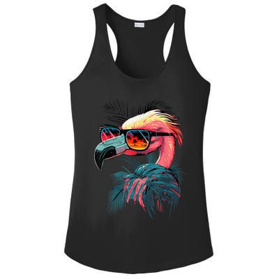 Cute Flamingo in Sunglasses Retro Vintage Funny Beach Summer Ladies PosiCharge Competitor Racerback Tank