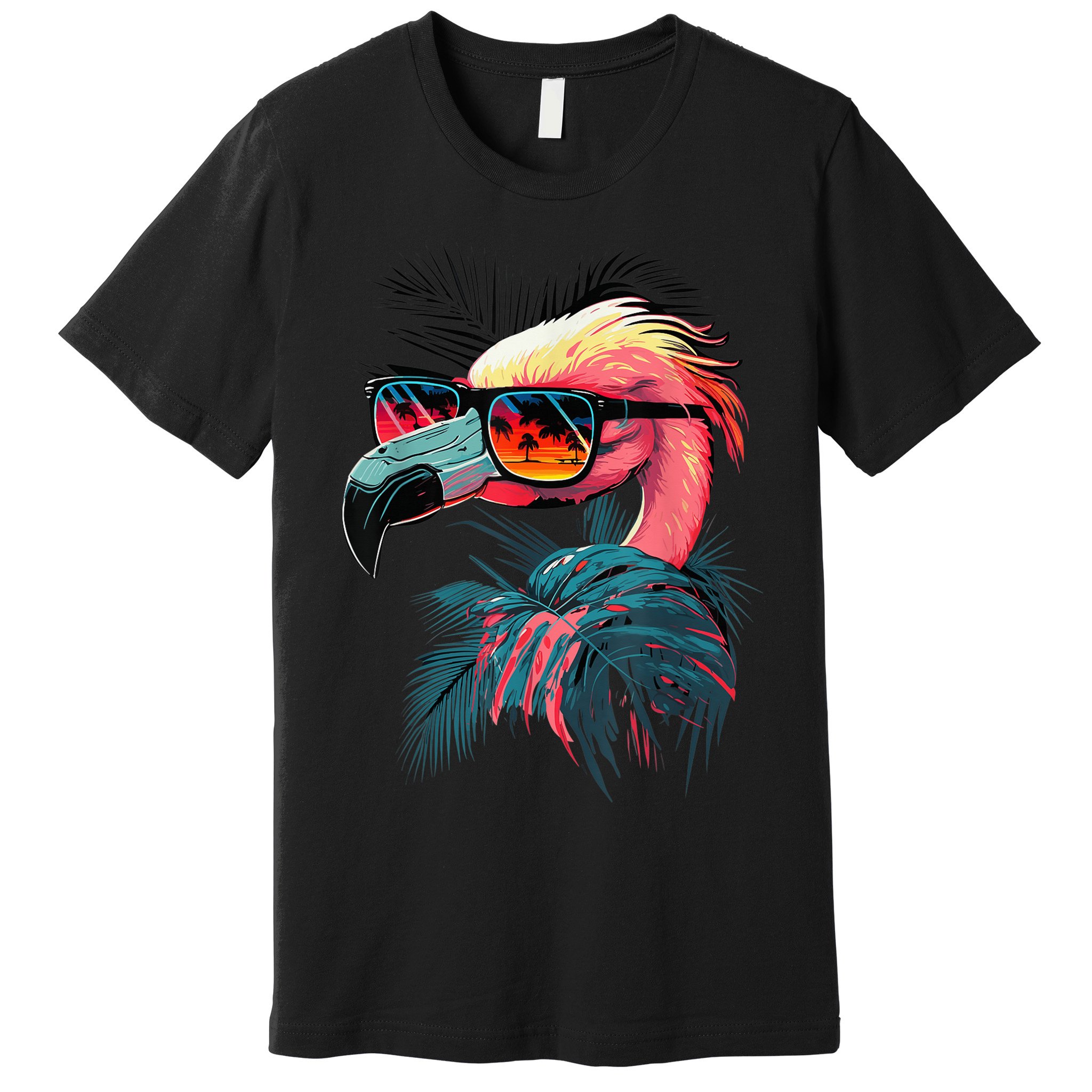 Cute Flamingo in Sunglasses Retro Vintage Funny Beach Summer Premium T-Shirt