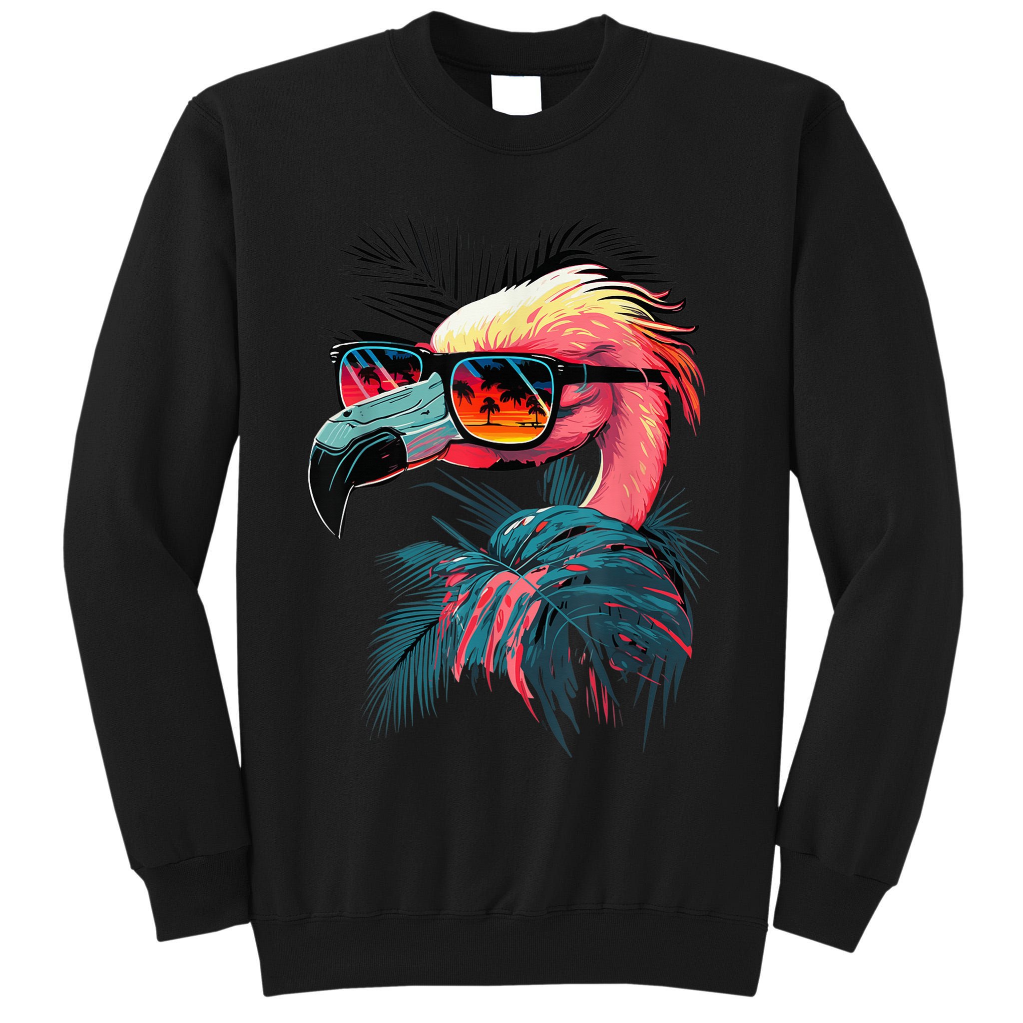 Cute Flamingo in Sunglasses Retro Vintage Funny Beach Summer Tall Sweatshirt