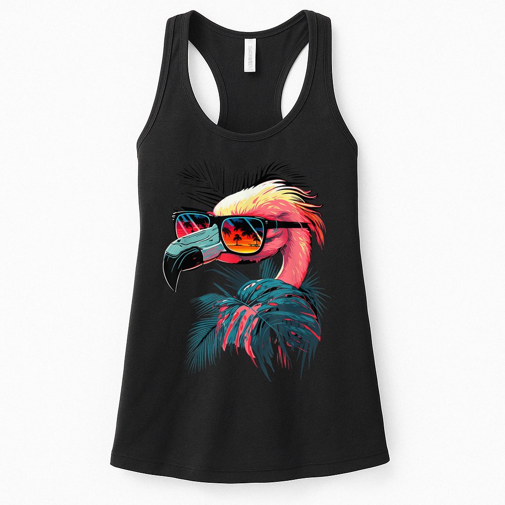 Cute Flamingo in Sunglasses Retro Vintage Funny Beach Summer Womens Tank Top