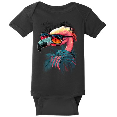 Cute Flamingo in Sunglasses Retro Vintage Funny Beach Summer Baby Bodysuit